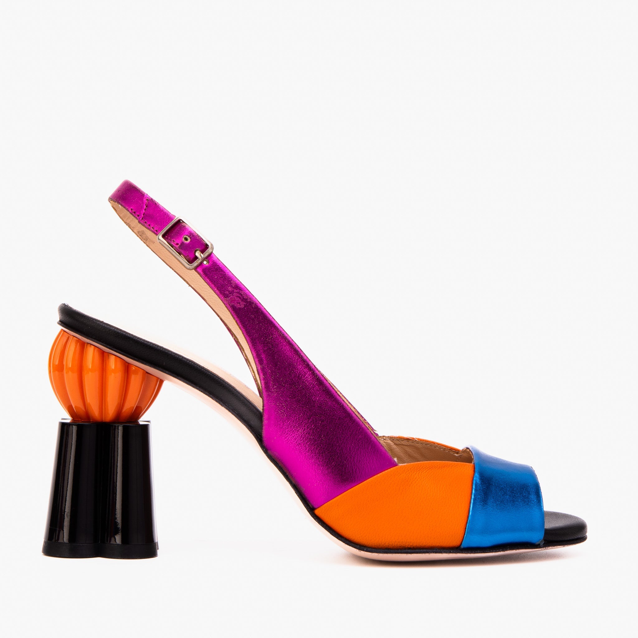 The Rize Multicolor Pumpkin Heel Leather Sandal On Sale