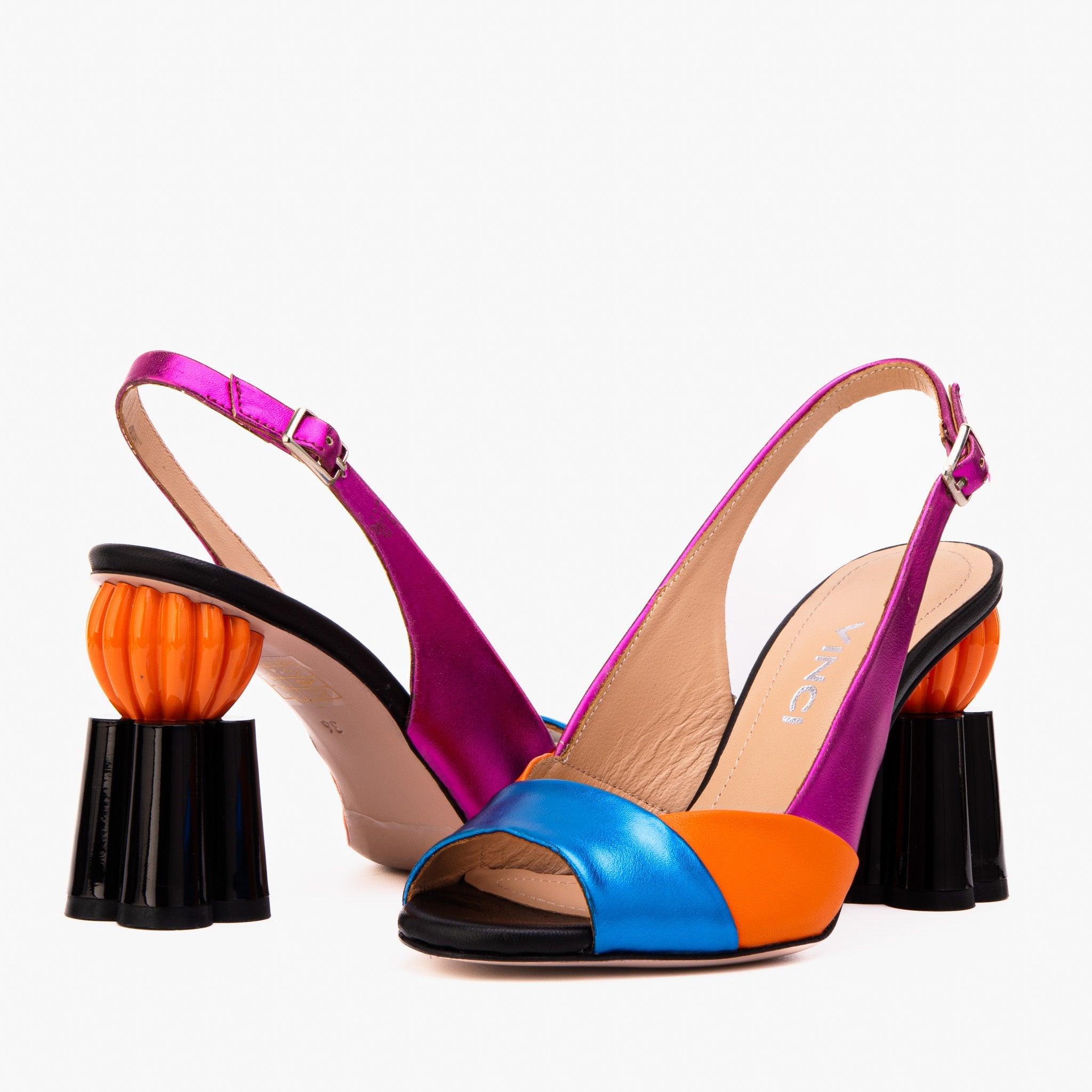 The Rize Multicolor Pumpkin Heel Leather Sandal On Sale