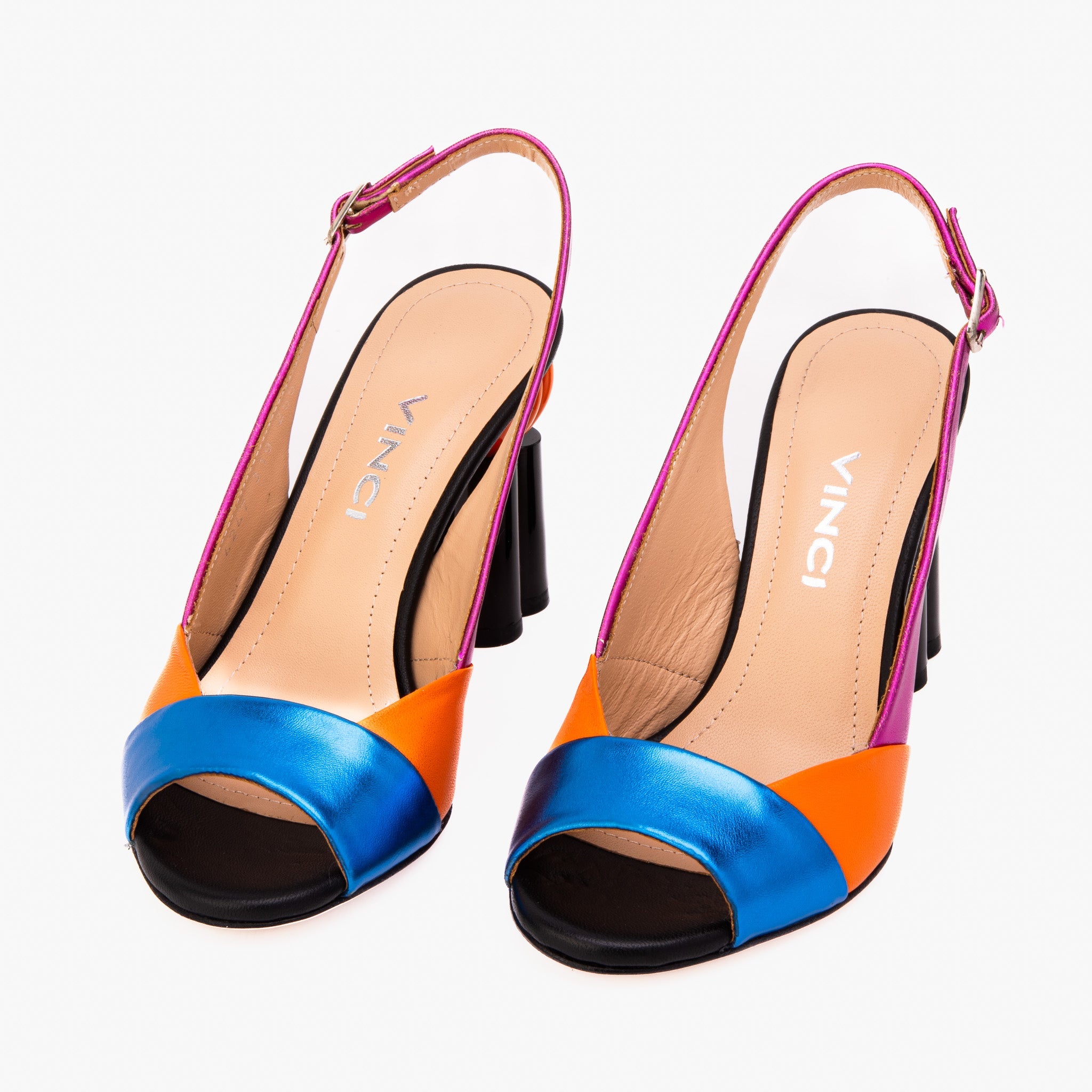 The Rize Multicolor Pumpkin Heel Leather Sandal On Sale