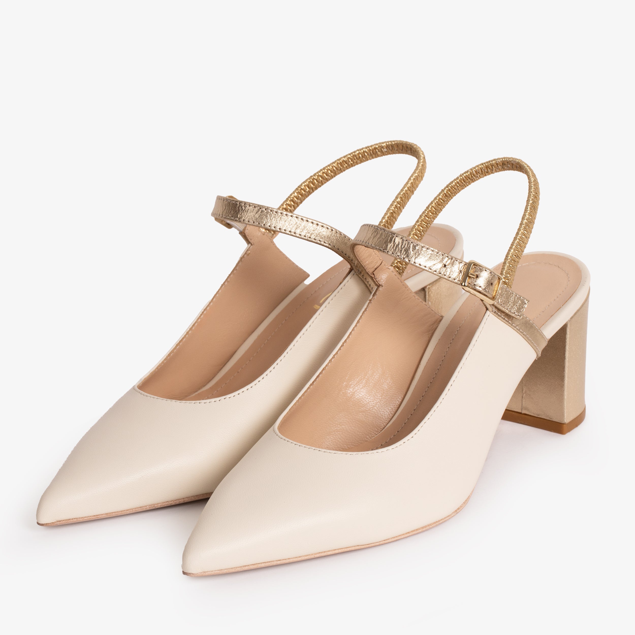 The Pompei Cream Leather Slingback Sandal For Sale