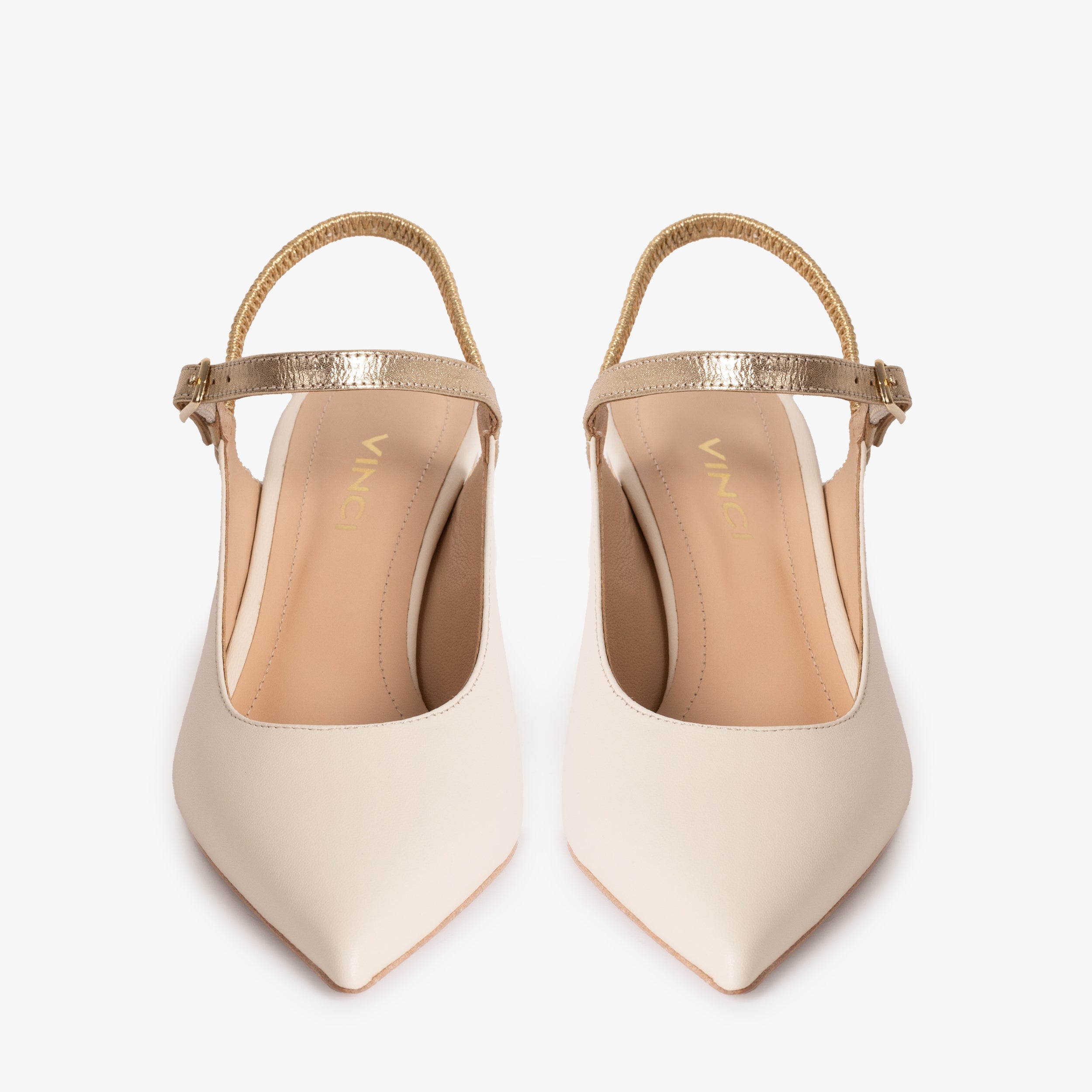 The Pompei Cream Leather Slingback Sandal For Sale