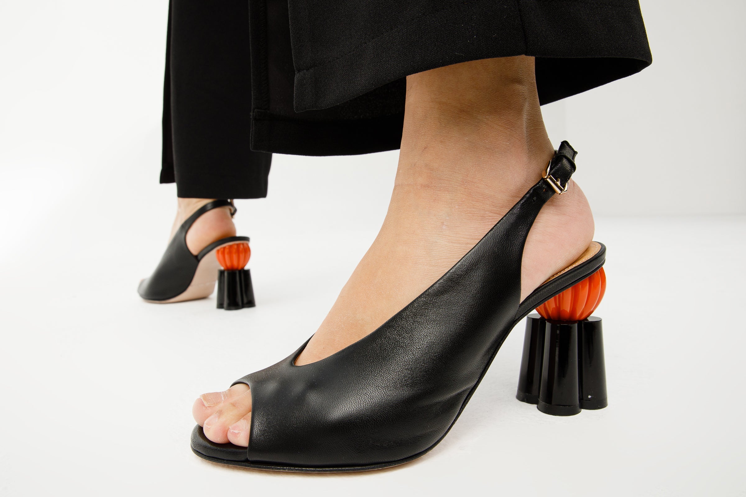 The Cimla Pumpkin Heel Black Leather Sandal All New