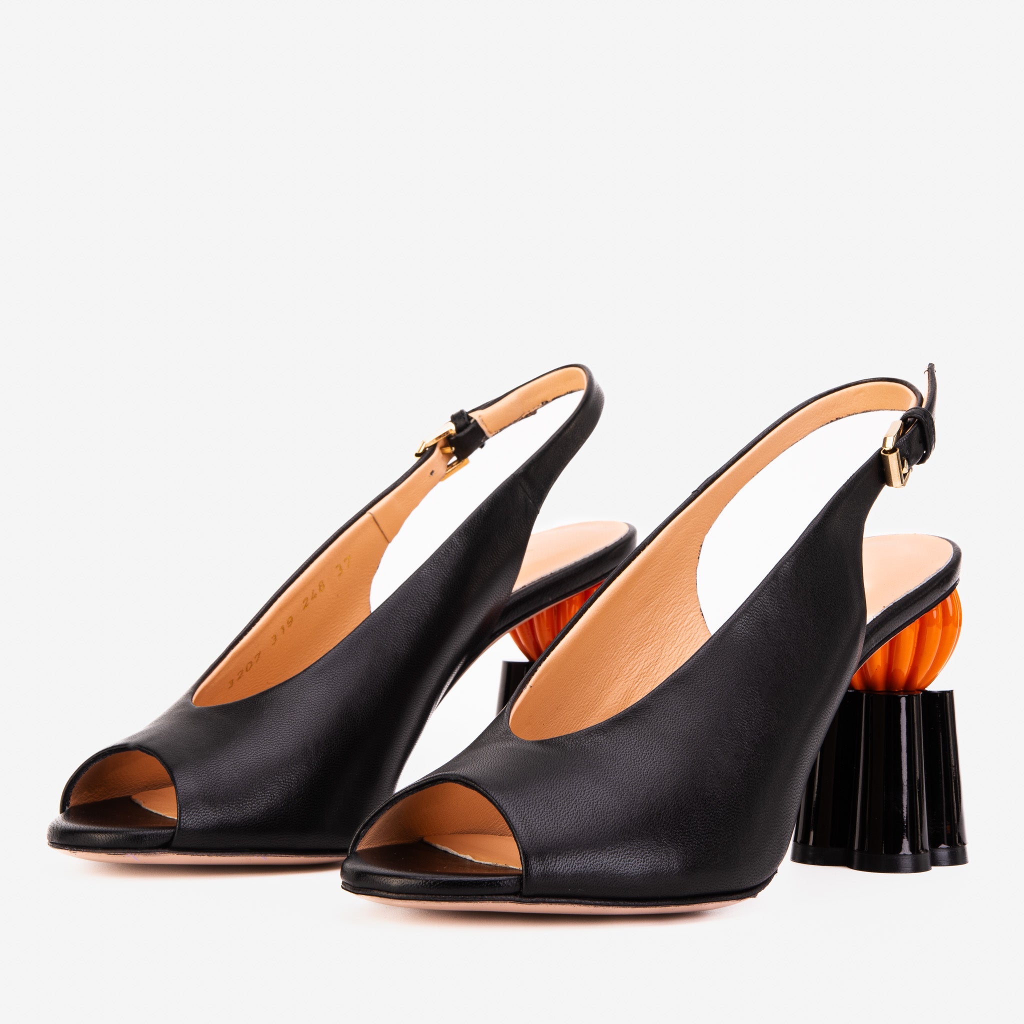 The Cimla Pumpkin Heel Black Leather Sandal All New