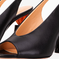 The Cimla Pumpkin Heel Black Leather Sandal All New