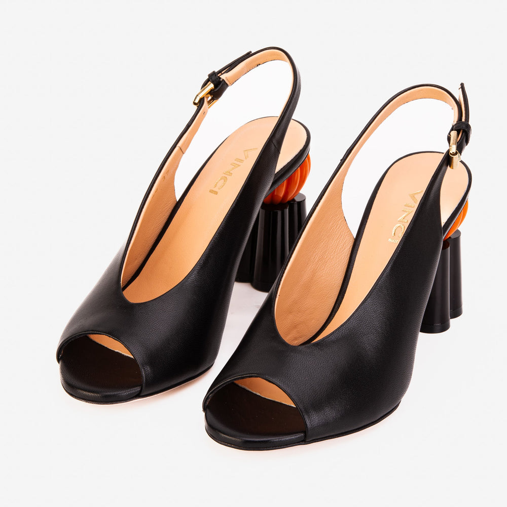 The Cimla Pumpkin Heel Black Leather Sandal All New