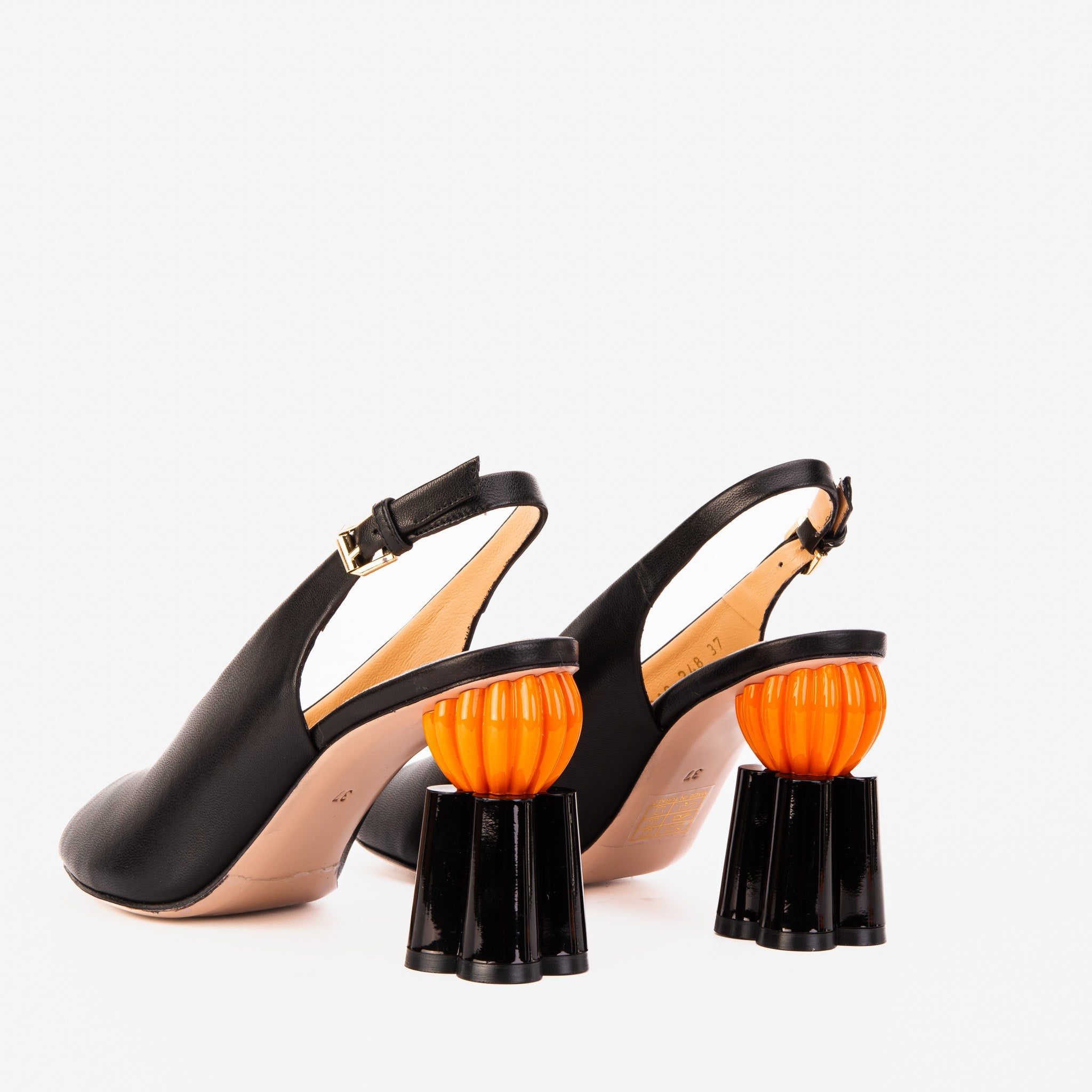 The Cimla Pumpkin Heel Black Leather Sandal All New