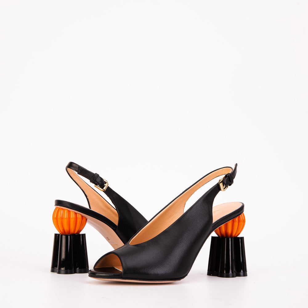The Cimla Pumpkin Heel Black Leather Sandal All New