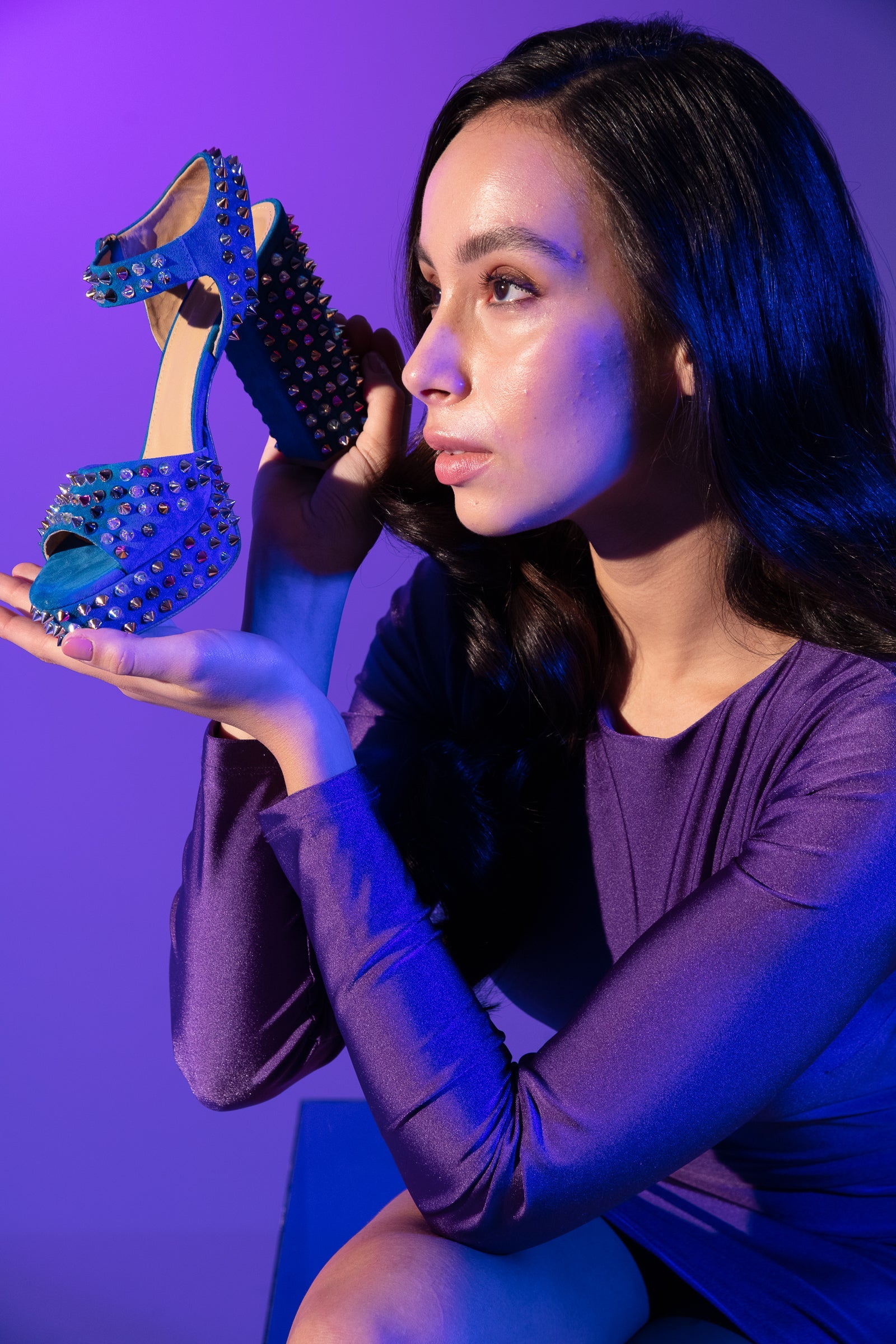 The Tampico Blue Suede Leather Spike Platform Heel Sandal Fine Craftsmanship