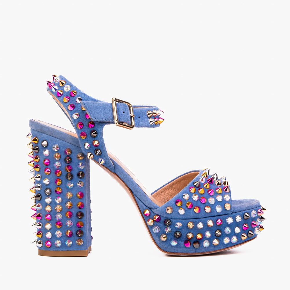 The Tampico Blue Suede Leather Spike Platform Heel Sandal Fine Craftsmanship