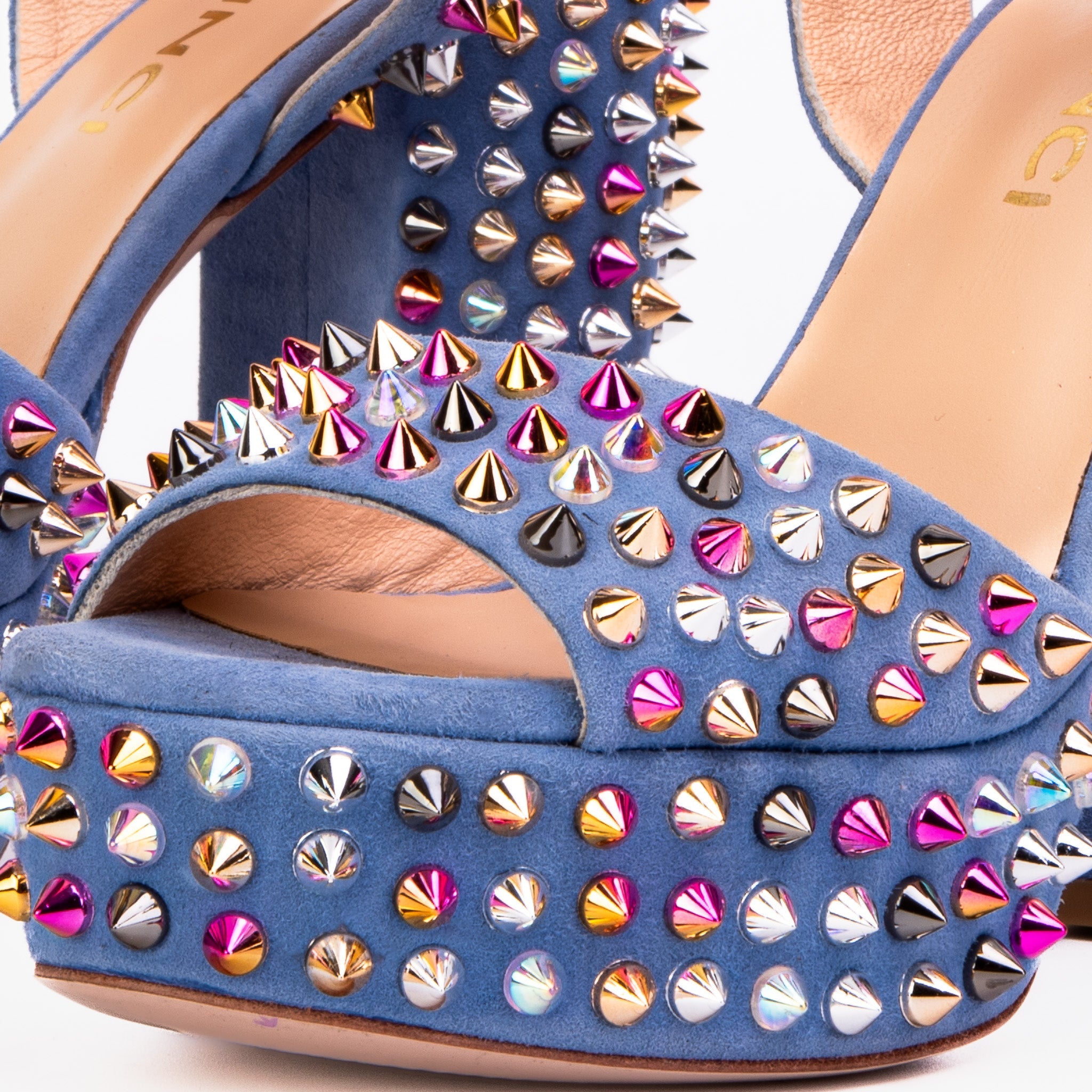The Tampico Blue Suede Leather Spike Platform Heel Sandal Fine Craftsmanship