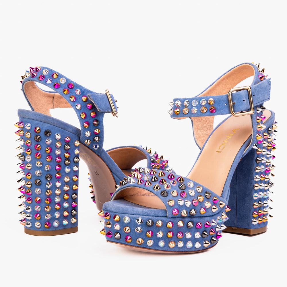 The Tampico Blue Suede Leather Spike Platform Heel Sandal Fine Craftsmanship