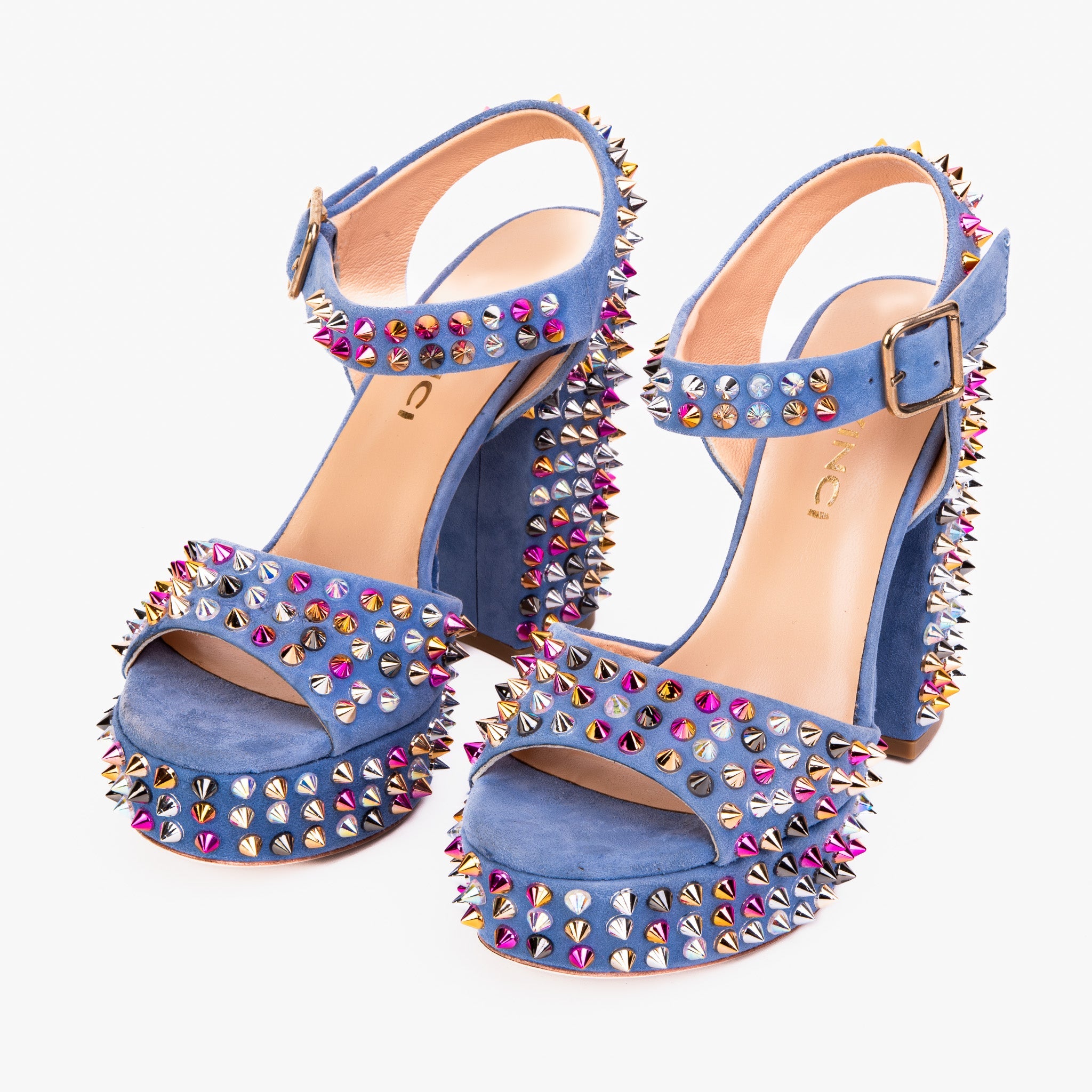 The Tampico Blue Suede Leather Spike Platform Heel Sandal Fine Craftsmanship