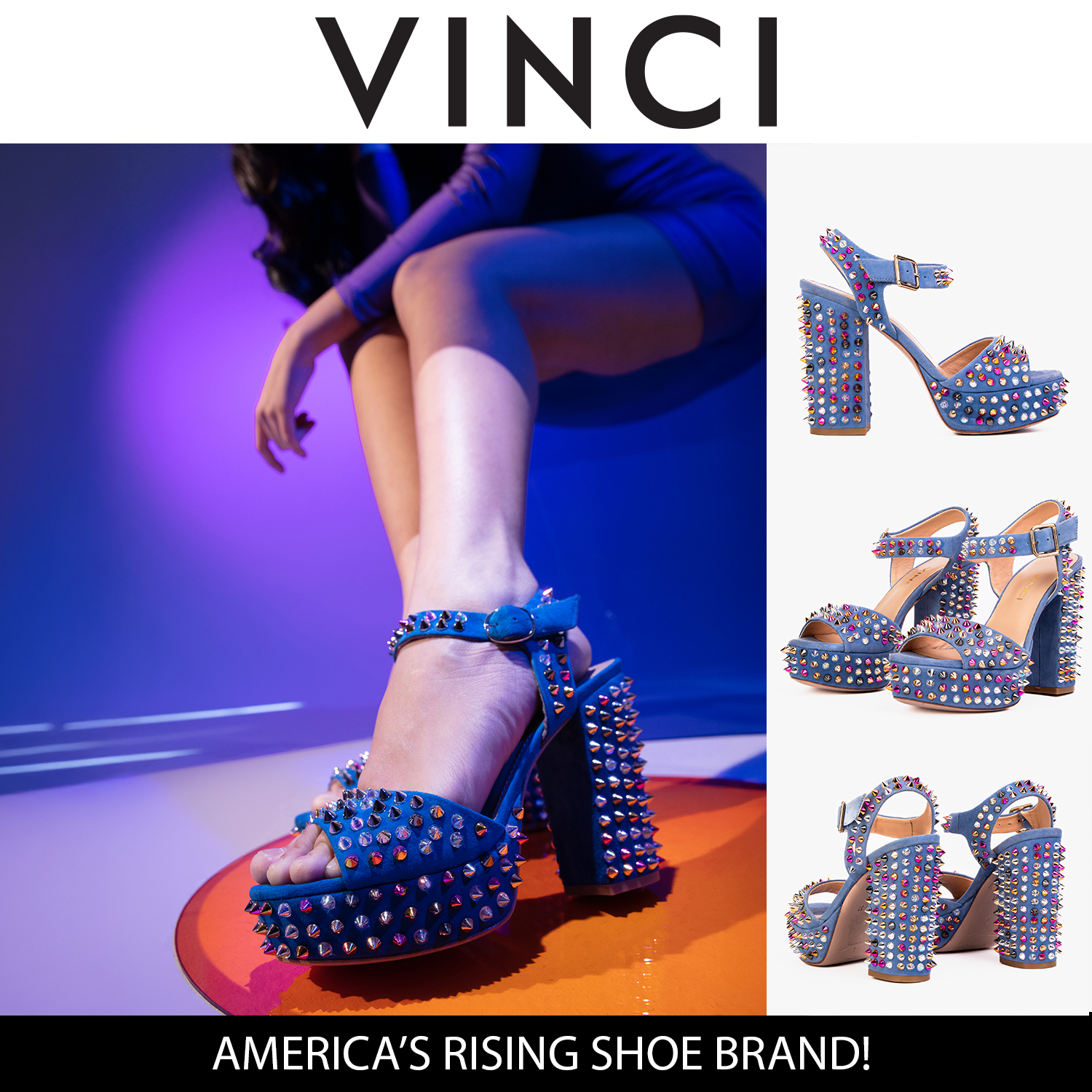 The Tampico Blue Suede Leather Spike Platform Heel Sandal Fine Craftsmanship
