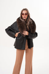 The Estelle Black Brown Shearling Leather Jacket Universal Fit