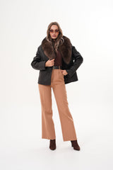 The Estelle Black Brown Shearling Leather Jacket Universal Fit