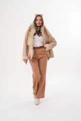 The Elise Beige Shearling Leather Jacket On Sale