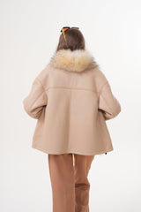 The Elise Beige Shearling Leather Jacket On Sale