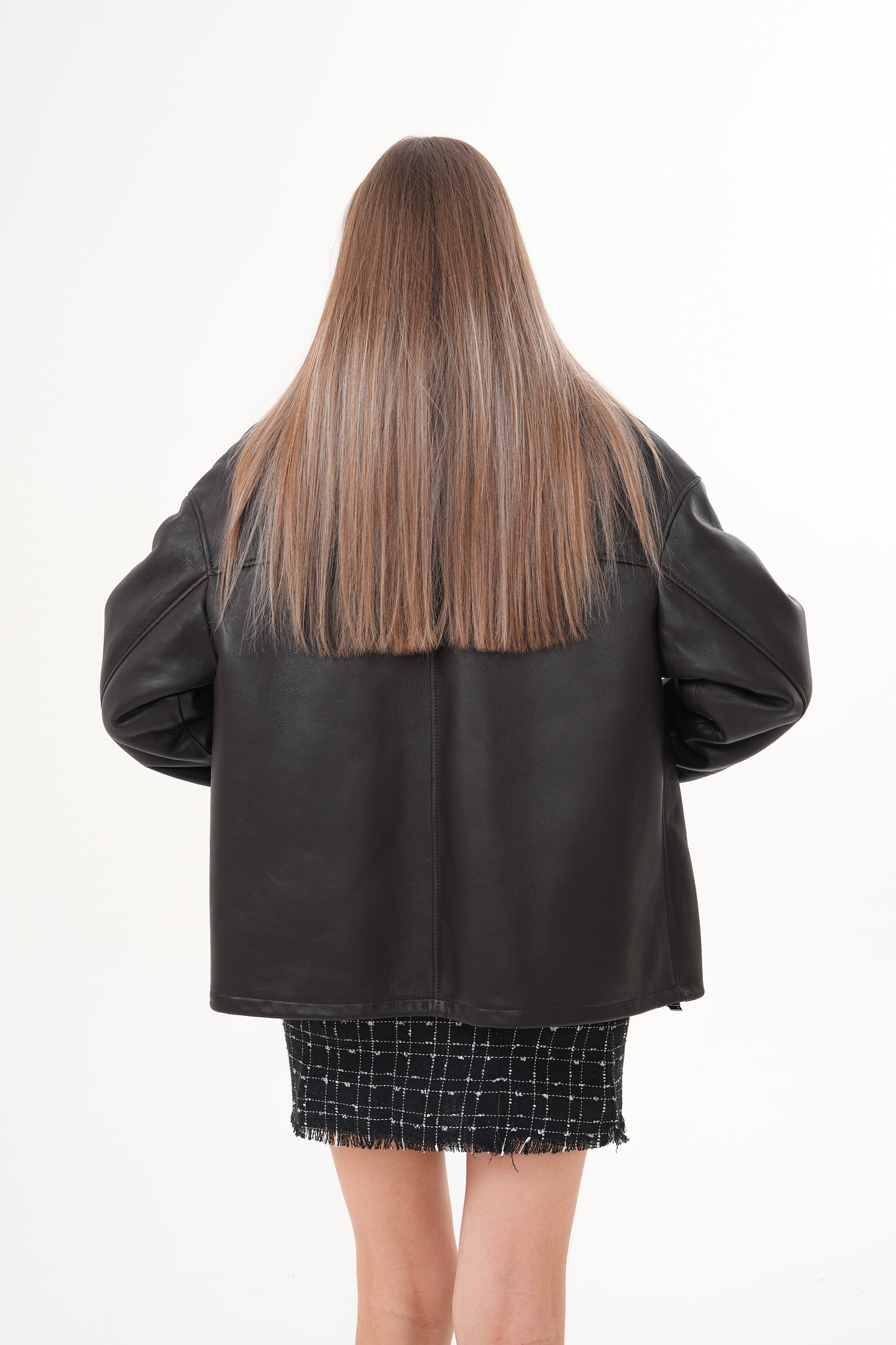 The Elise Black Shearling Leather Jacket For Sale