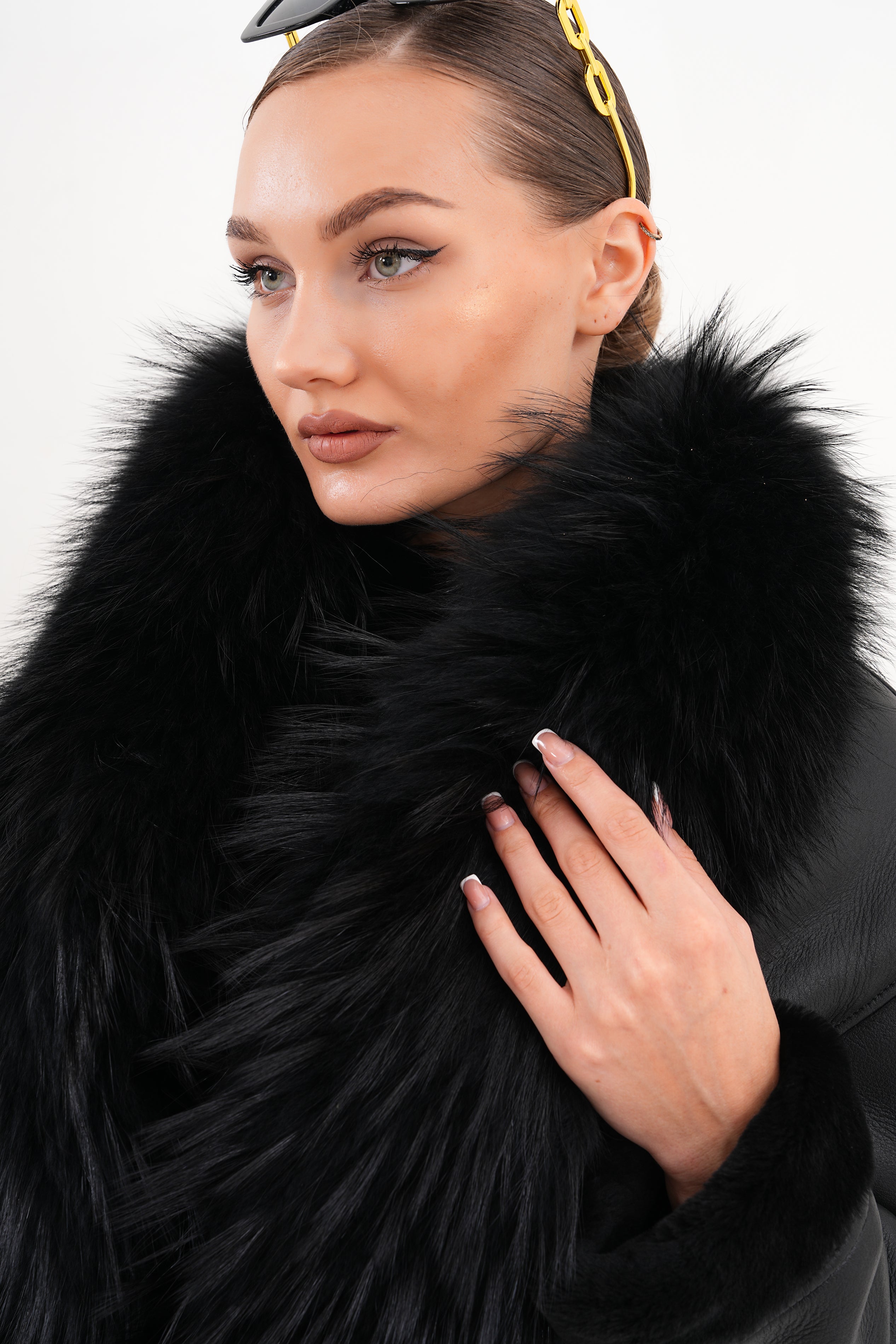 The Elise Black Shearling Leather Jacket For Sale