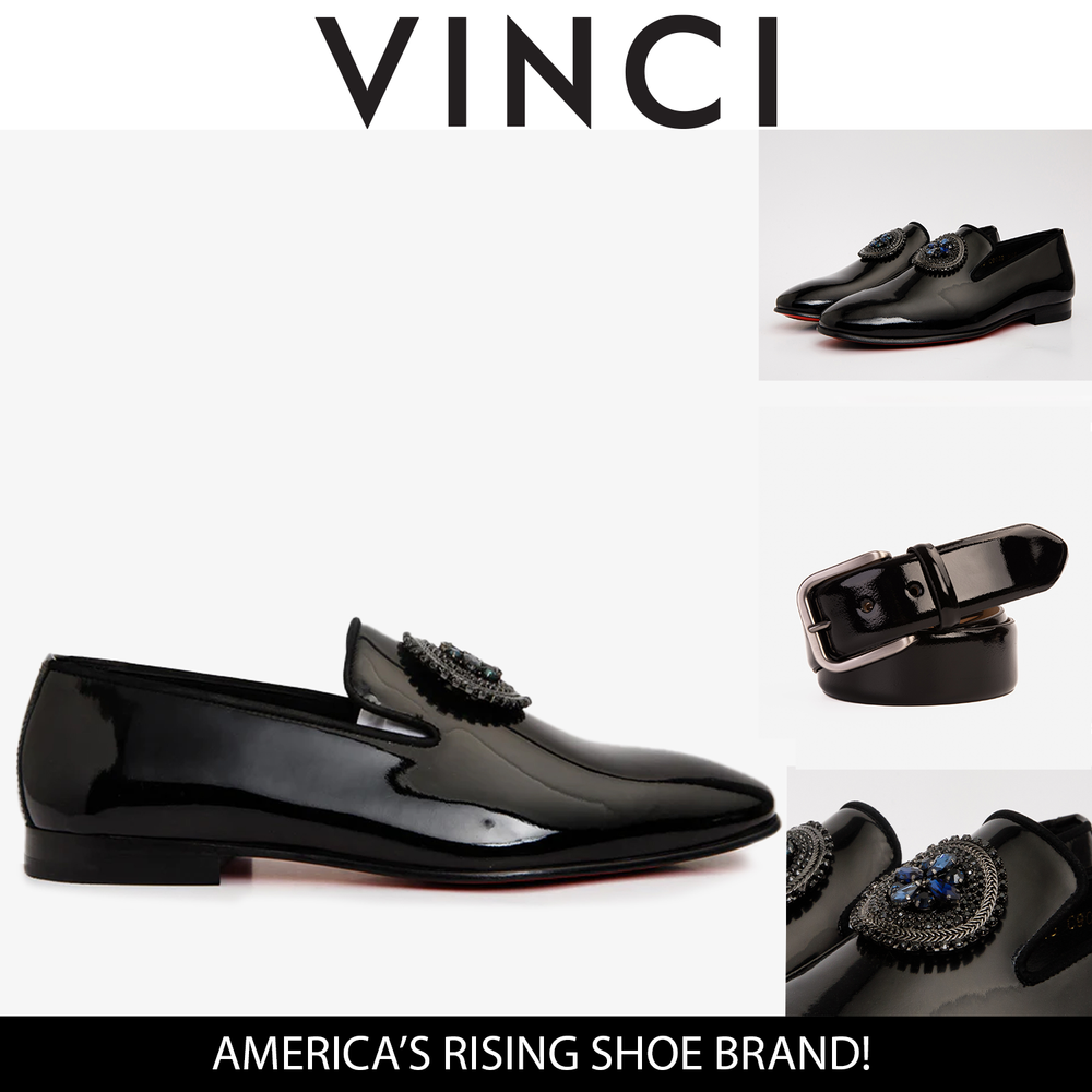 The Pombe Black Patent Leather Dress Slip-on Loafer  Shoe For Sale