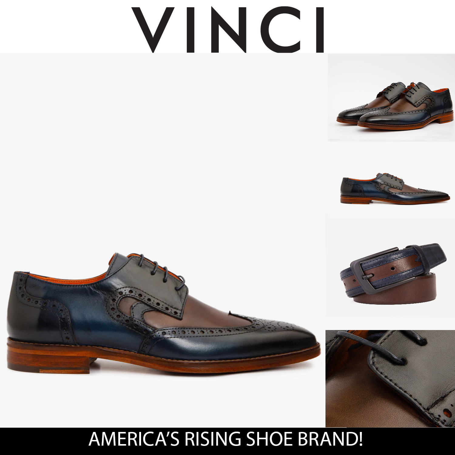 The Neiva Navy\/Brown Wingtip Semi Brogue Derby  Shoe All New