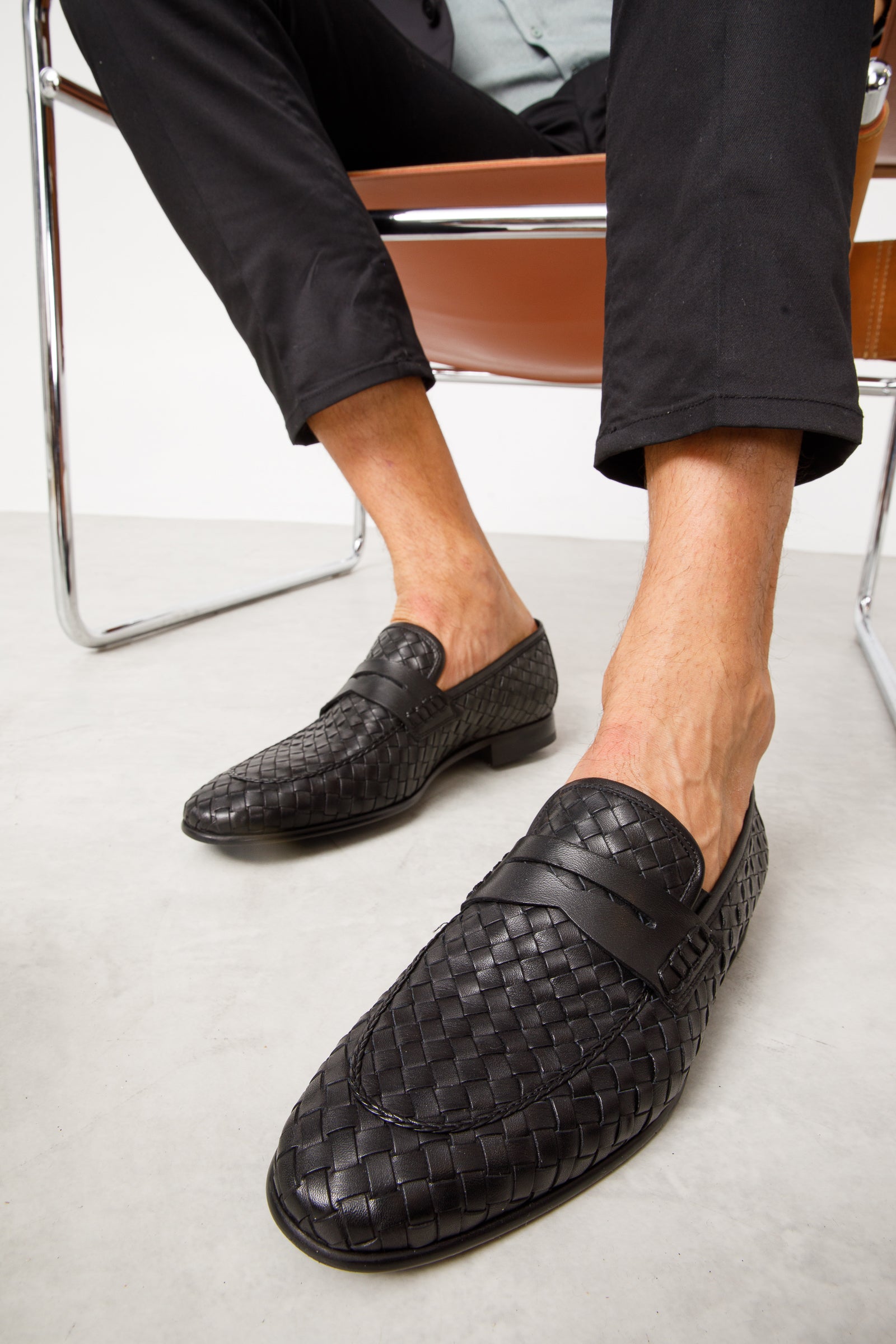 The Grand Woven Leather Black  Shoe Penny Loafer Fine Craftsmanship
