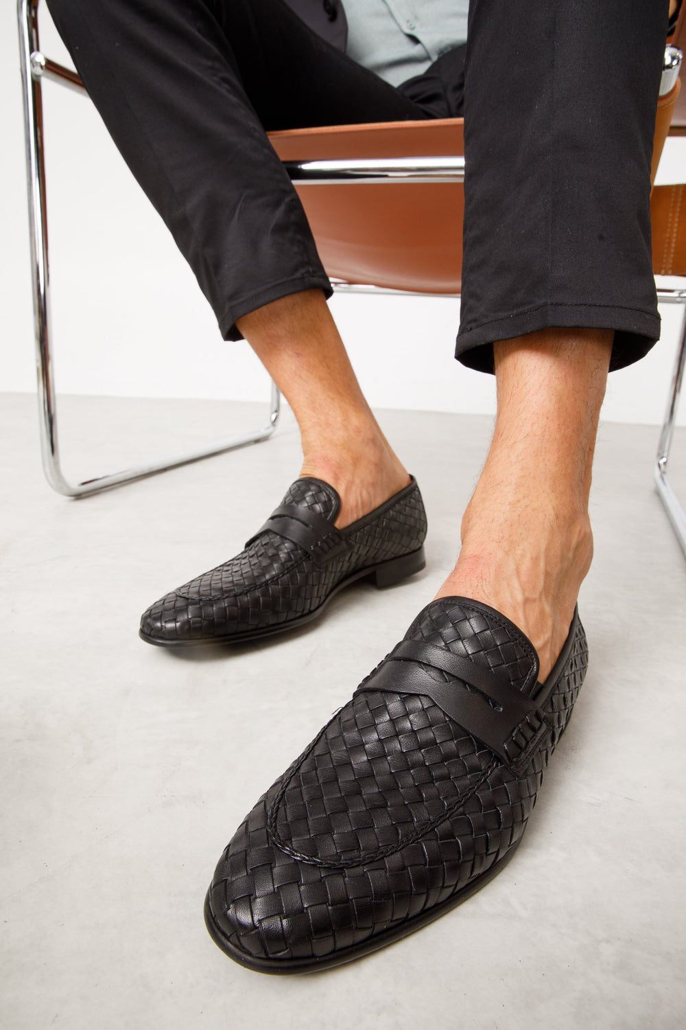 The Grand Woven Leather Black  Shoe Penny Loafer Fine Craftsmanship