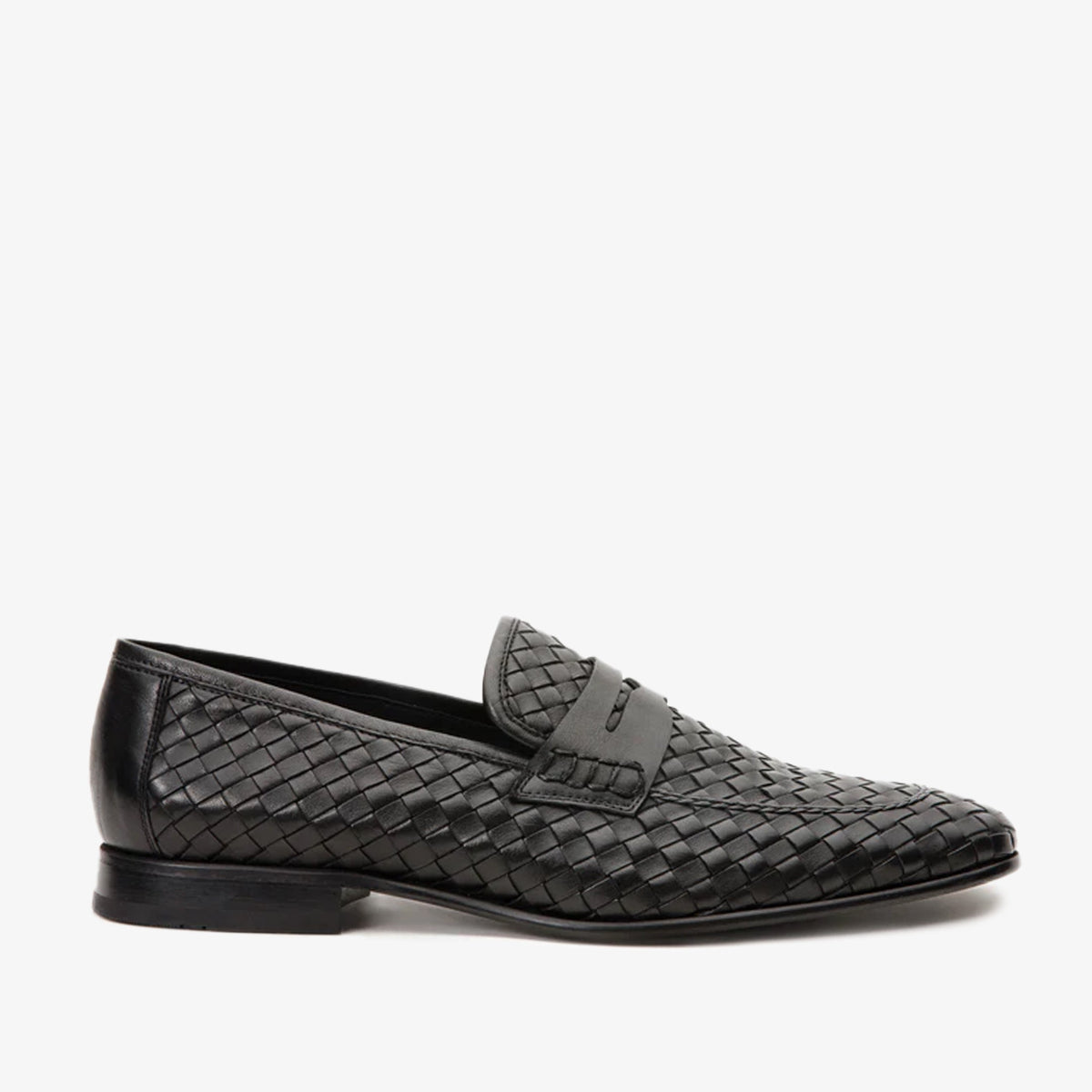 The Grand Woven Leather Black  Shoe Penny Loafer Fine Craftsmanship
