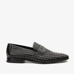 The Grand Woven Leather Black  Shoe Penny Loafer Fine Craftsmanship