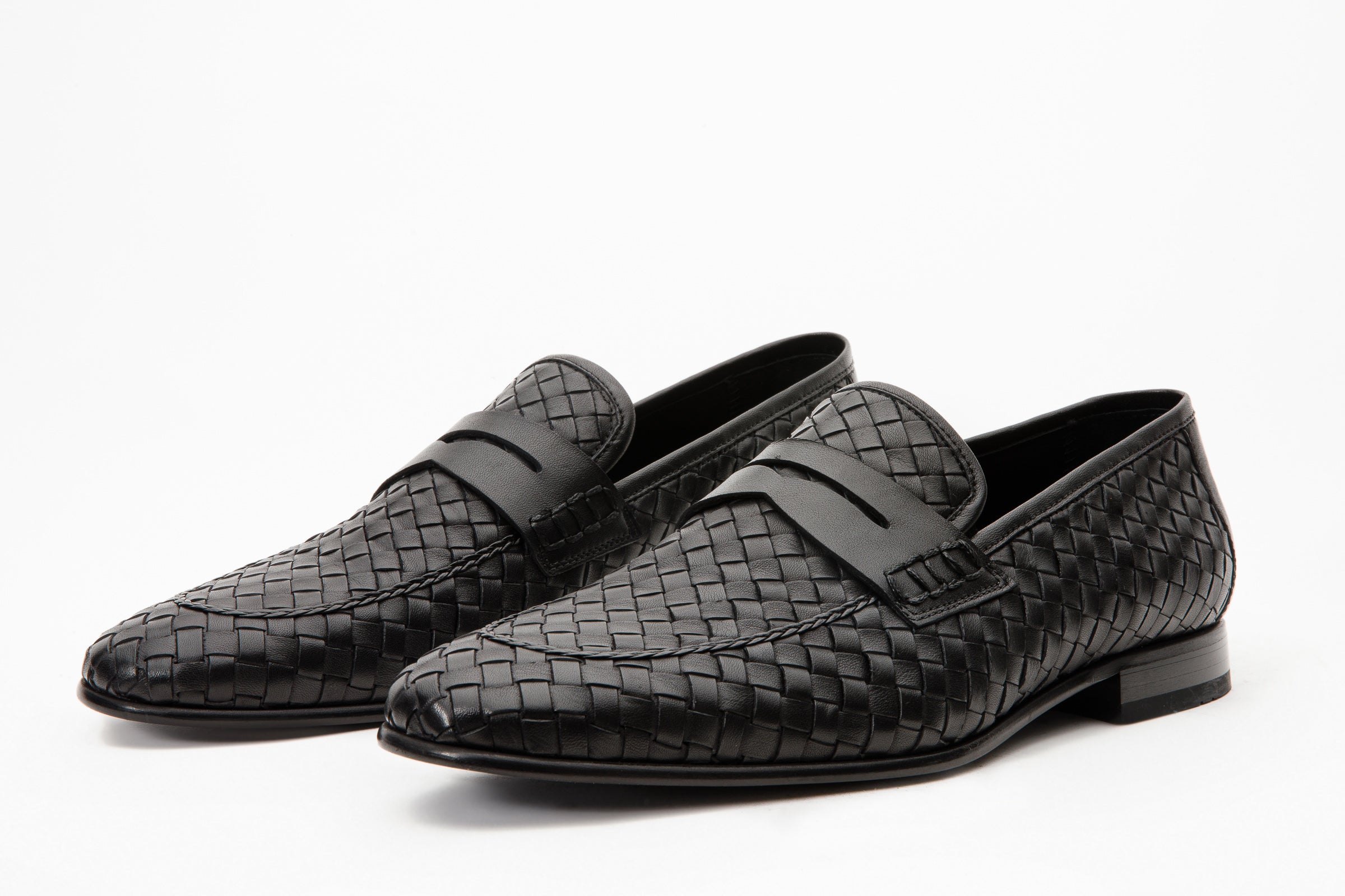 The Grand Woven Leather Black  Shoe Penny Loafer Fine Craftsmanship