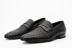 The Grand Woven Leather Black  Shoe Penny Loafer Fine Craftsmanship