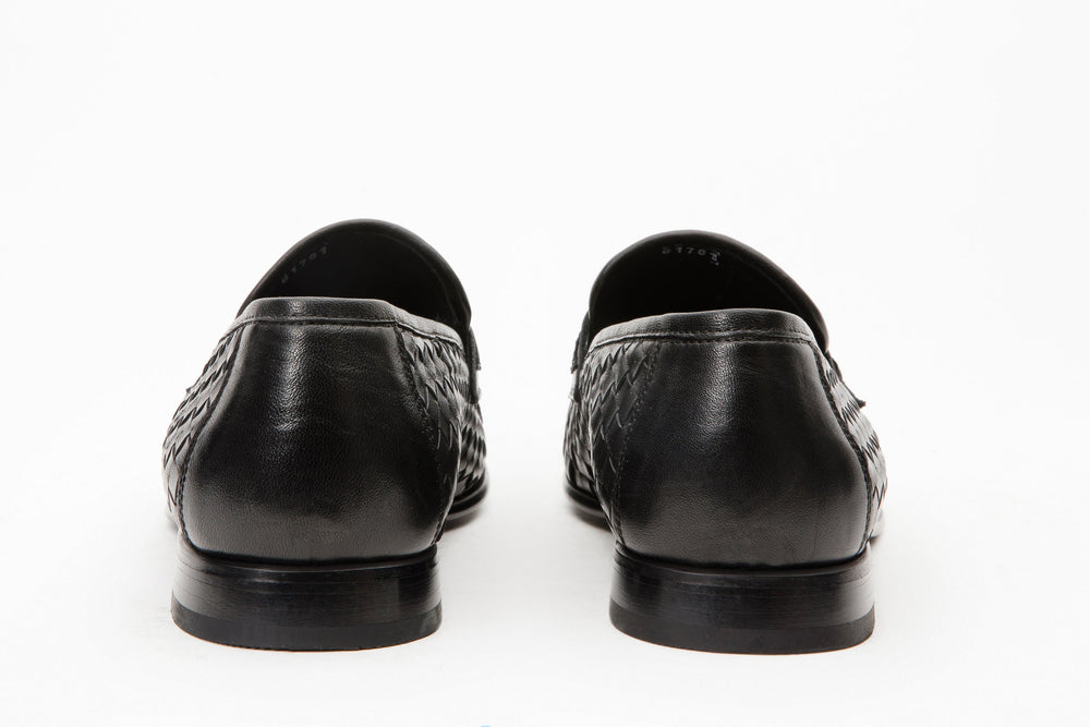 The Grand Woven Leather Black  Shoe Penny Loafer Fine Craftsmanship