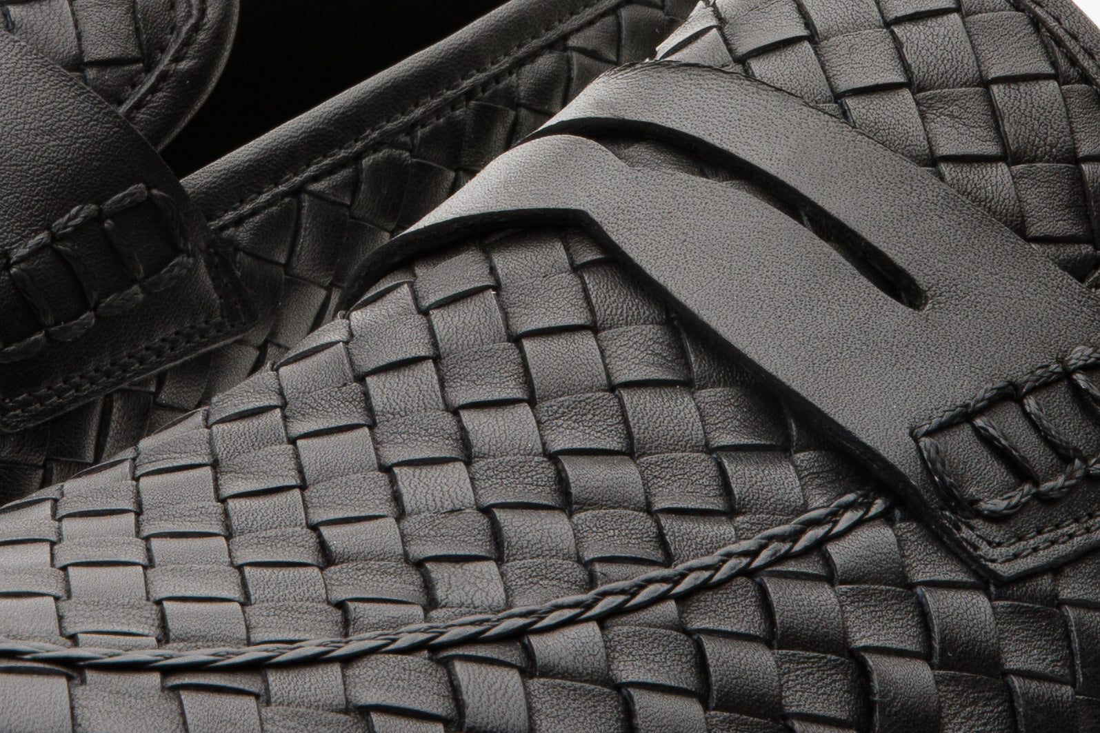 The Grand Woven Leather Black  Shoe Penny Loafer Fine Craftsmanship