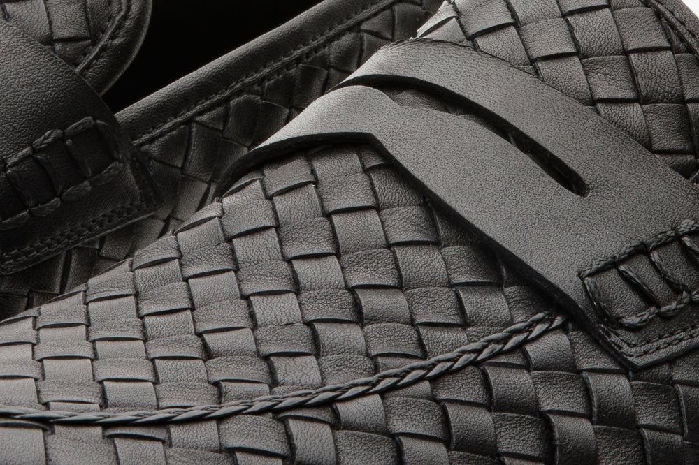 The Grand Woven Leather Black  Shoe Penny Loafer Fine Craftsmanship