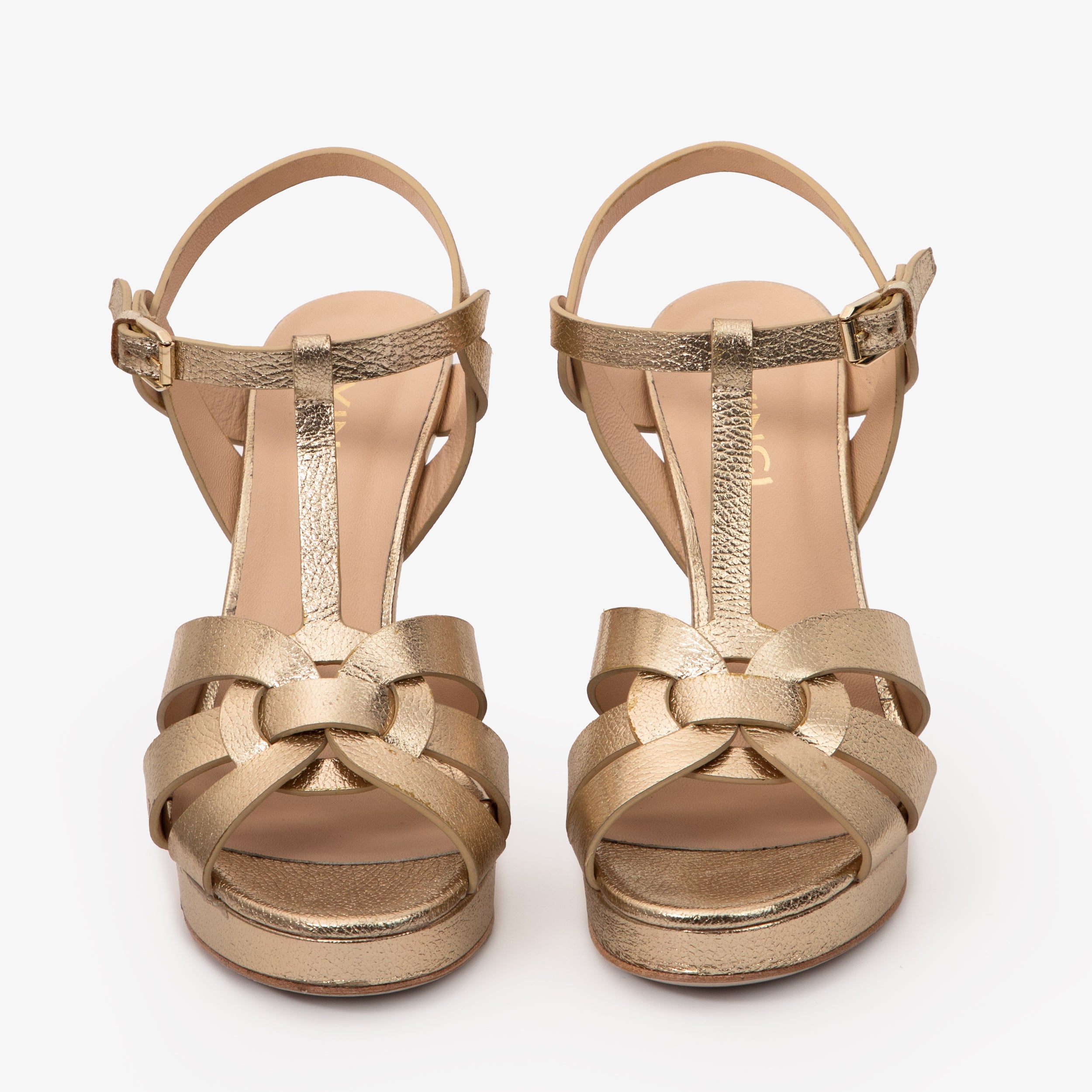 The Parisian Gold Leather T-Strap Platform Heel Sandal Exclusive Style
