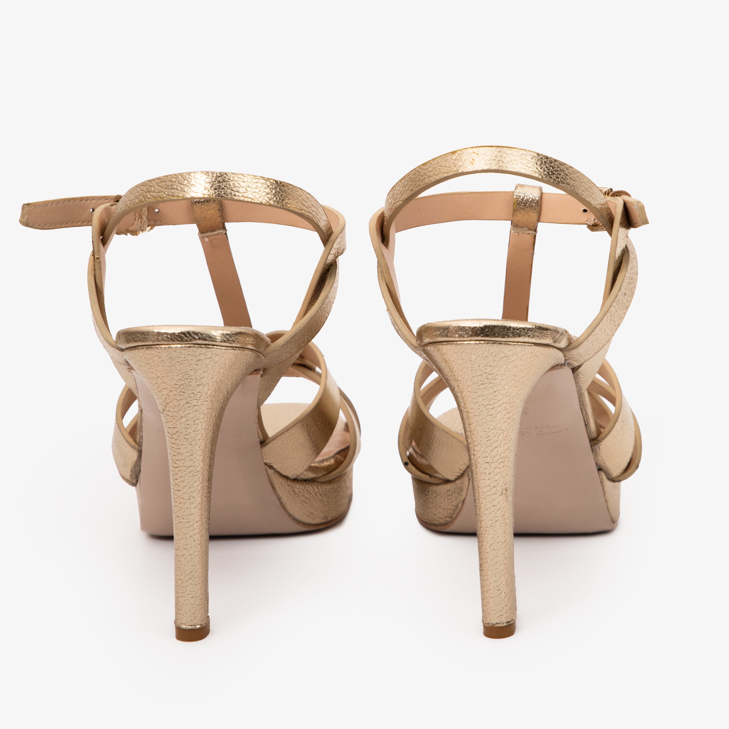 The Parisian Gold Leather T-Strap Platform Heel Sandal Exclusive Style