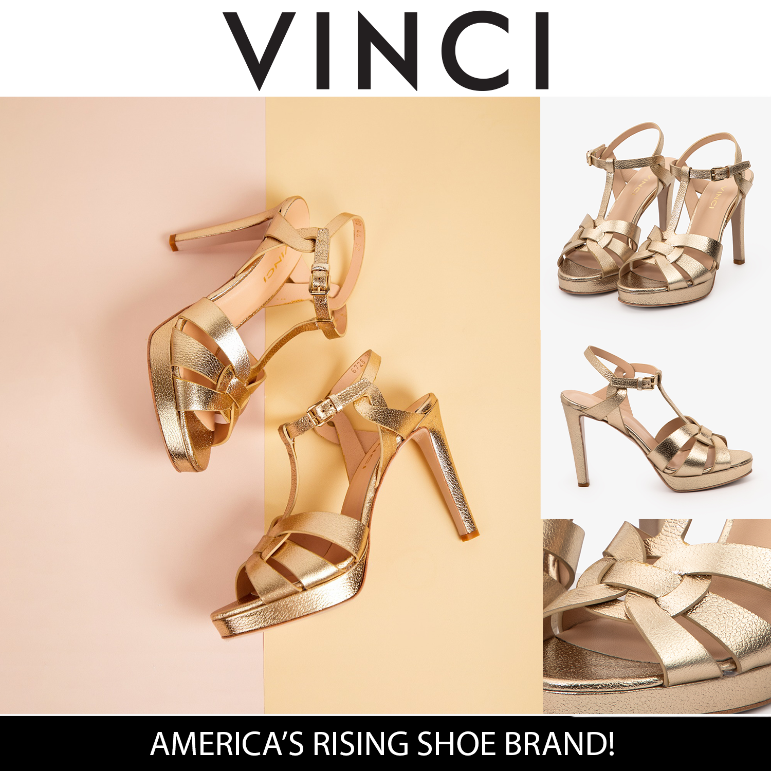 The Parisian Gold Leather T-Strap Platform Heel Sandal Exclusive Style