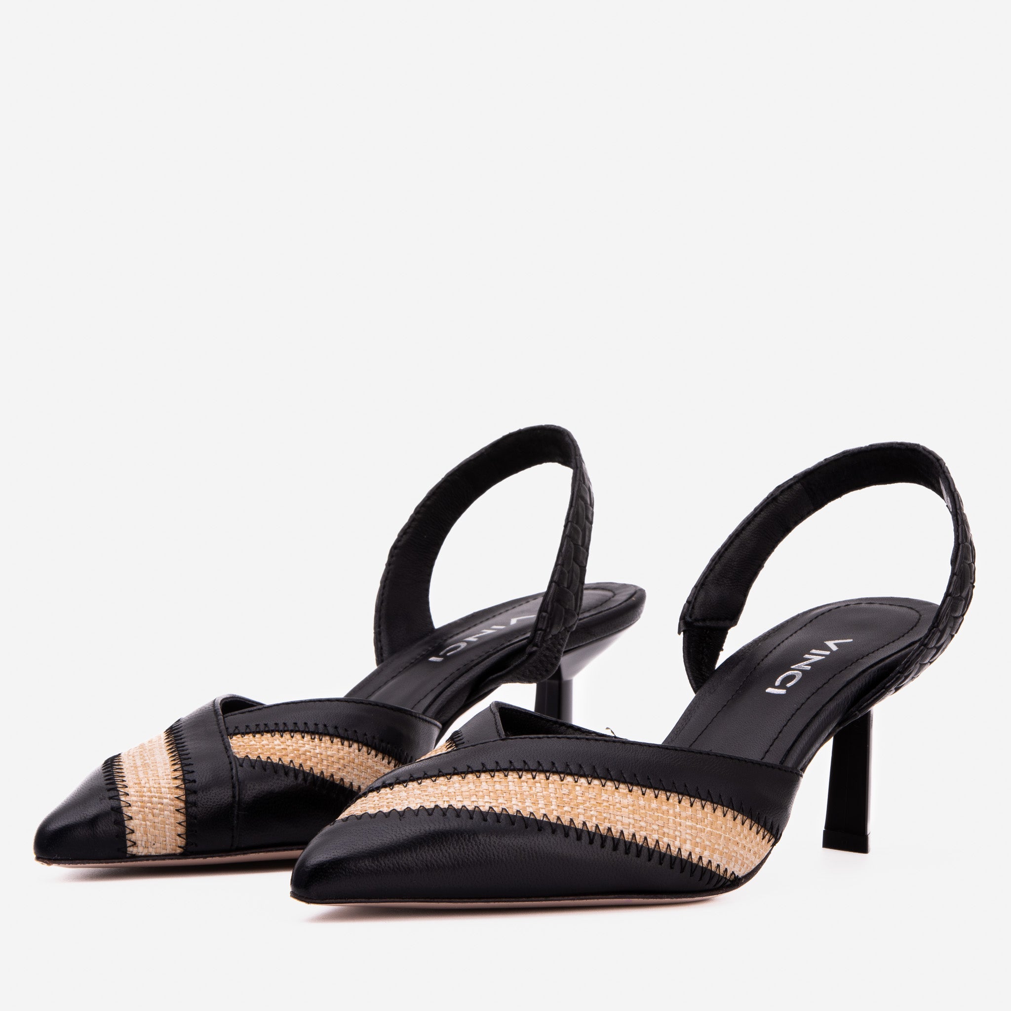 The Riviera Black Raffia Slingback  Sandal On Sale