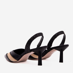 The Riviera Black Raffia Slingback  Sandal On Sale