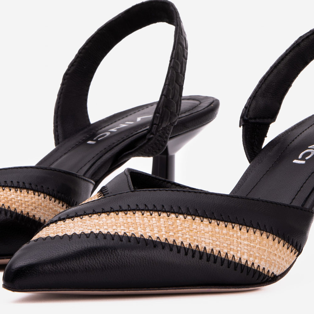 The Riviera Black Raffia Slingback  Sandal On Sale
