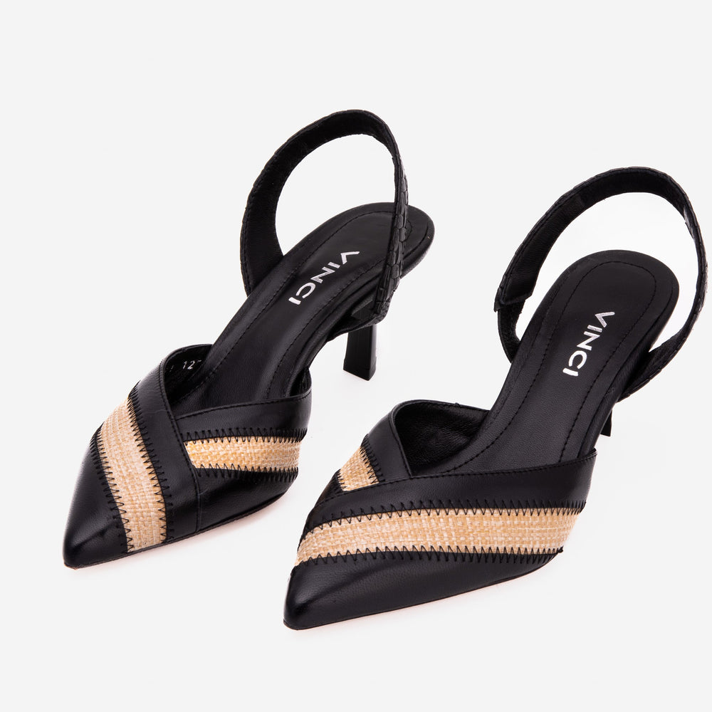The Riviera Black Raffia Slingback  Sandal On Sale