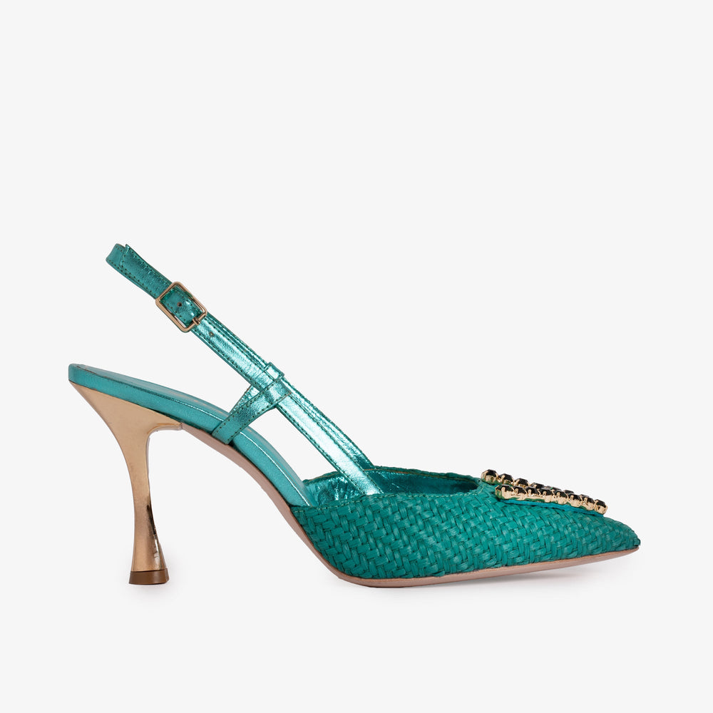 The Luna Turquoise Leather Slingback Sandal Universal Fit