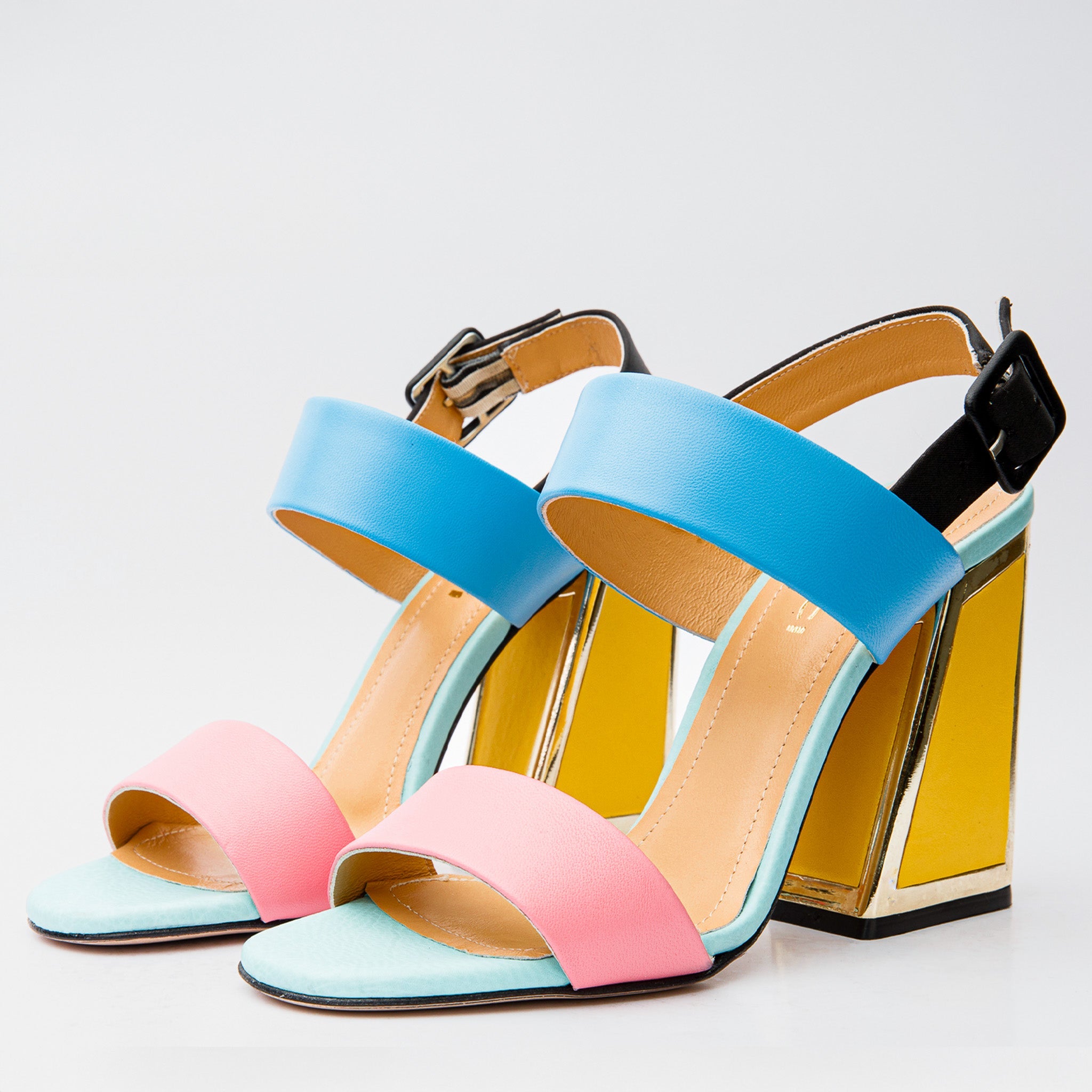 The Niger Multicolor Block Heel Leather Sandal For Sale