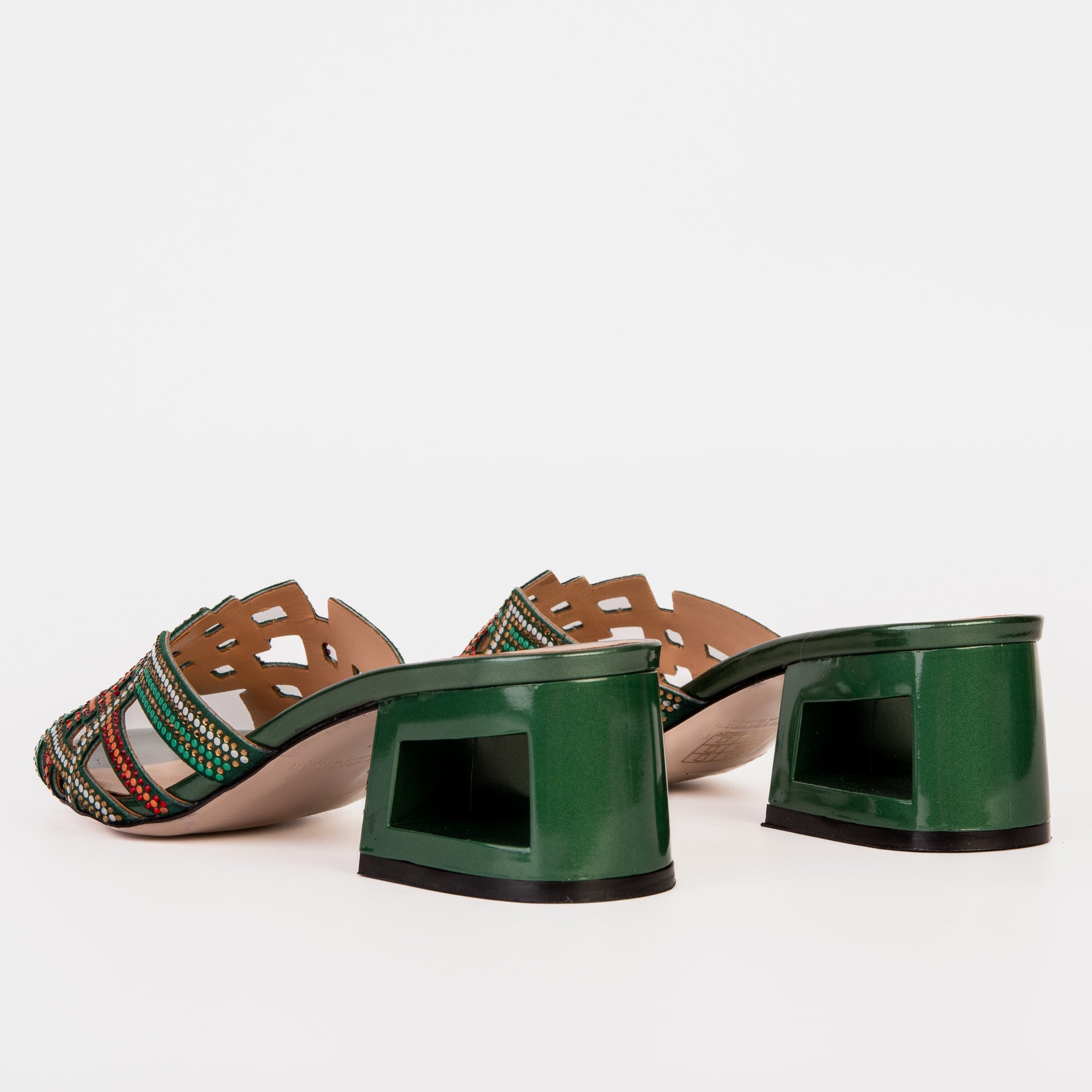 The Palma Green Glitter Leather Block Heel Sandal Universal Fit