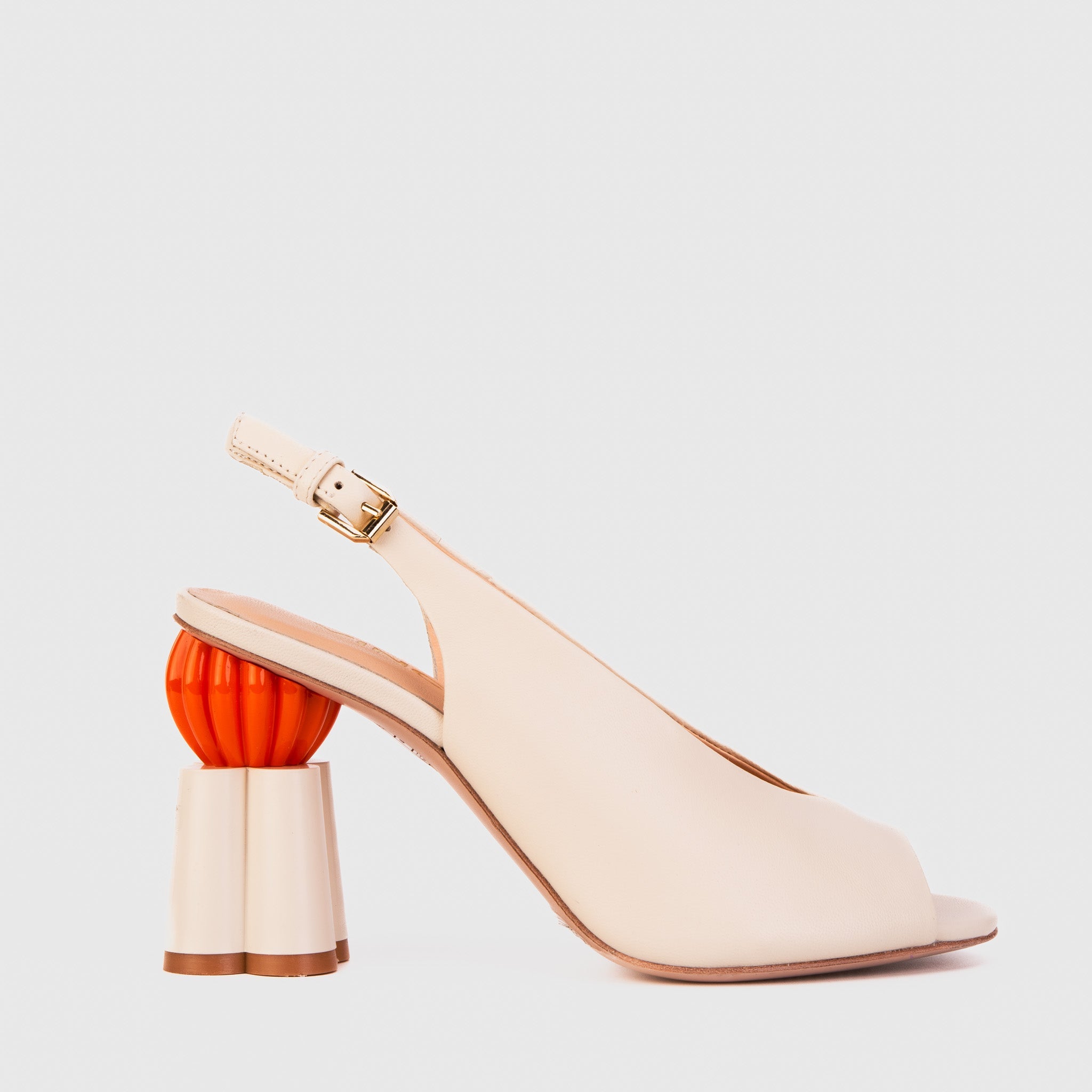 The Cimla Cream Leather Pumpkin Heel Sandal Exclusive Style