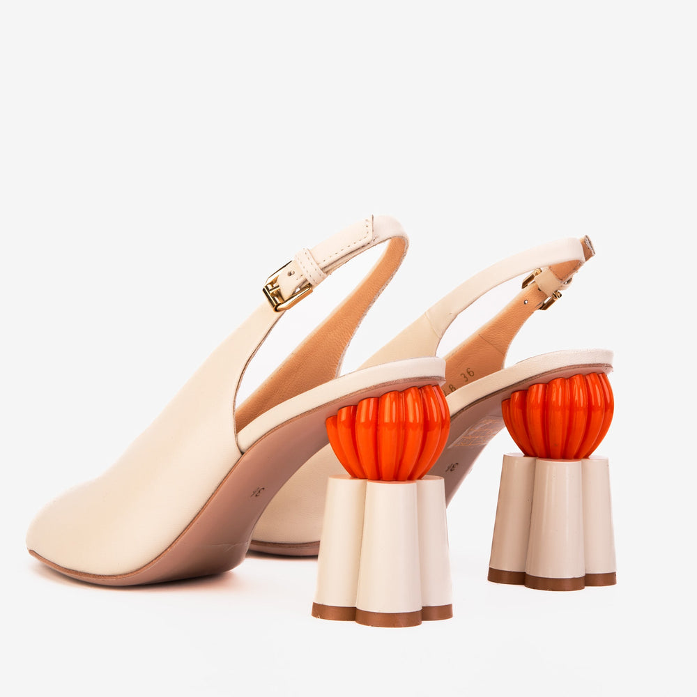 The Cimla Cream Leather Pumpkin Heel Sandal Exclusive Style
