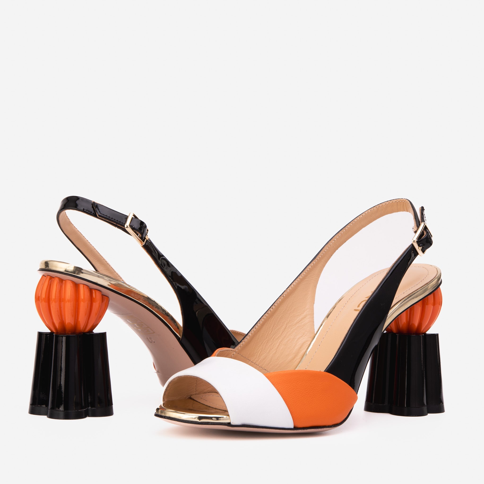 The Rize Black Orange Pumpkin Heel Leather Sandal On Sale
