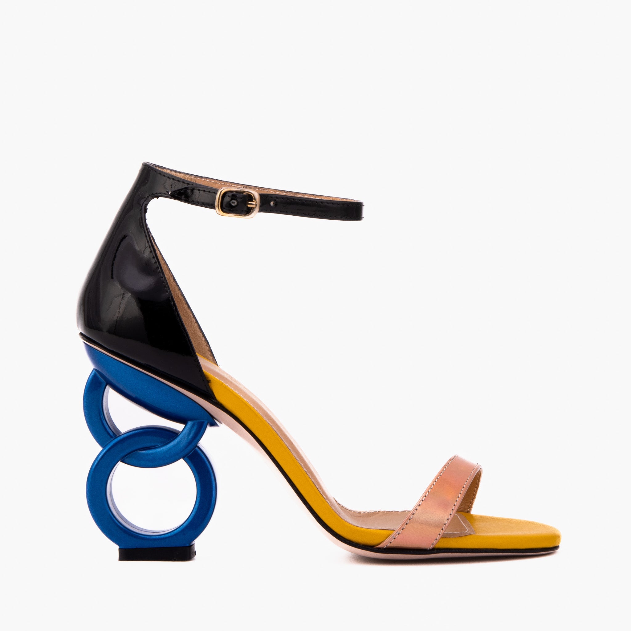 The Helix Heel Rose Gold Leather Sandal For Sale