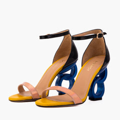 The Helix Heel Rose Gold Leather Sandal For Sale