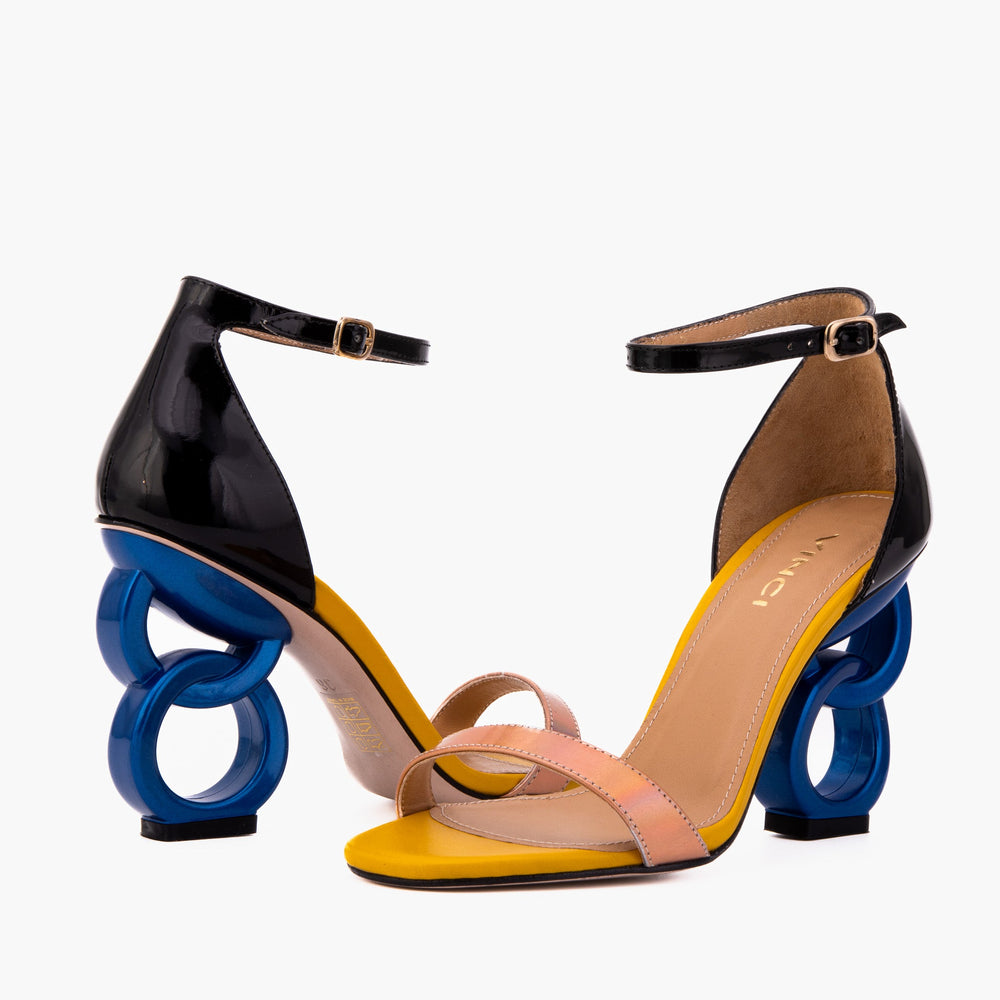 The Helix Heel Rose Gold Leather Sandal For Sale